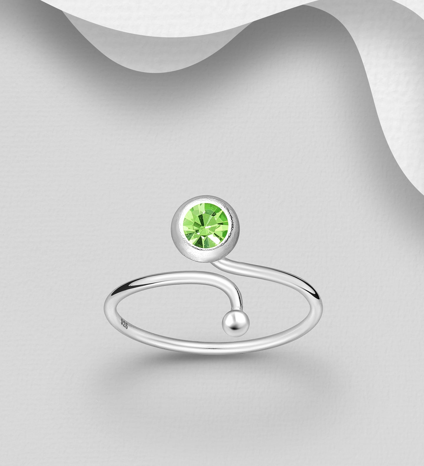 925 Sterling Silver Adjustable Toe Ring, Decorated with Crystal Glass. Agu Birthstone