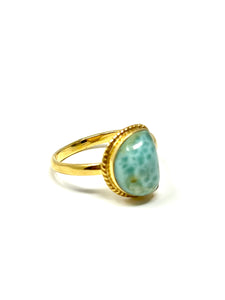 Larimar Moon Ring Gold 14k Plate