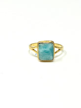 Load image into Gallery viewer, Larimar Baguette Ring Gold 14k Plate
