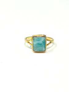 Larimar Baguette Ring Gold 14k Plate