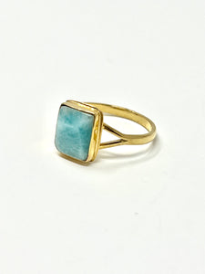 Larimar Baguette Ring Gold 14k Plate