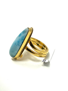 Power Larimar Ring Gold 14k Plate