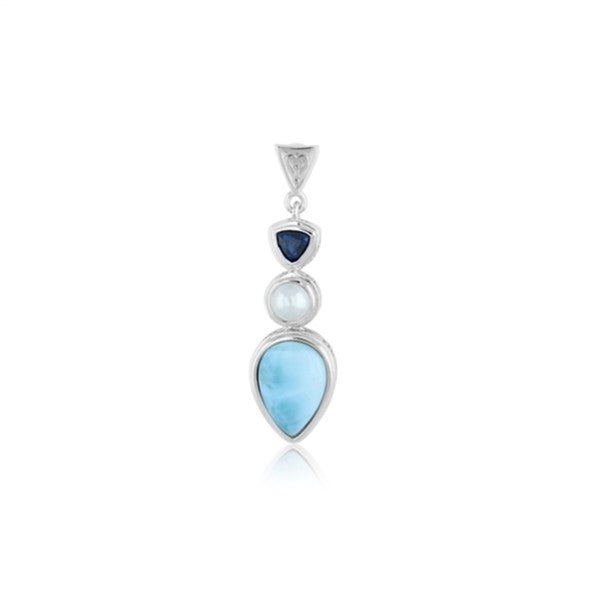 ANBEL 11TH LARIMAR PENDANT, PEARL , SAPPHIRE CZ