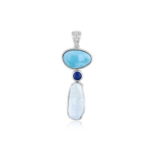 LARIMAR ANBEL 11TH  PENDANT, SAPPHIRE, PEARL