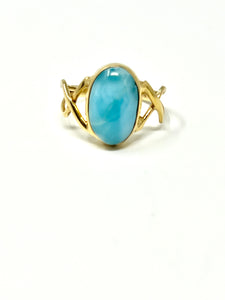 OVAL LARIMAR RING GOLD 14K PLATE