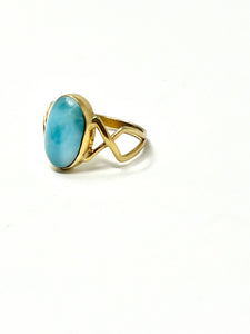 OVAL LARIMAR RING GOLD 14K PLATE