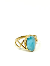 Load image into Gallery viewer, OVAL LARIMAR RING GOLD 14K PLATE
