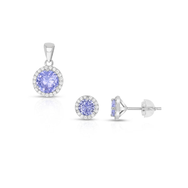 SS 925 Round Alexandrite Halo CZ Earring - June Birthstone