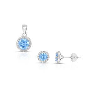 SS 925 Round Aquamanie; CZ Pendant- March Birthstone