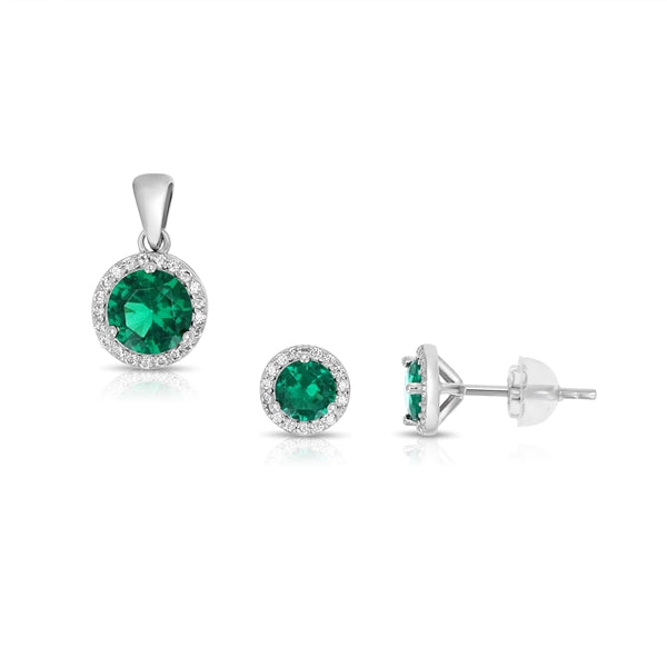 SS 925 Round Earring Halo CZ Set - May Birthstone