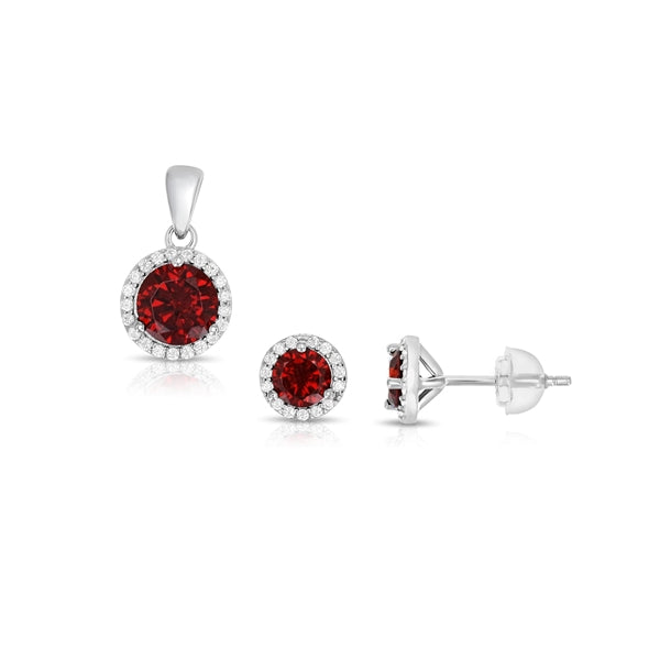 SS 925 Drop Garnet Halo CZ Pendant - January Birthstone