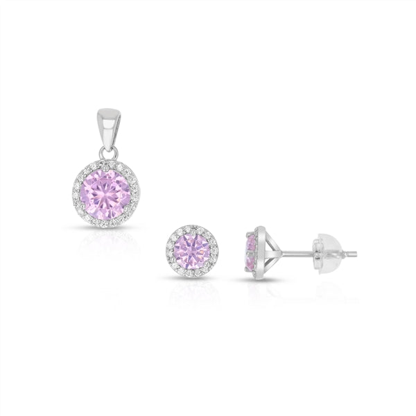 SS 925 Round  Halo Pink CZ Earring - Oct  Birthstone