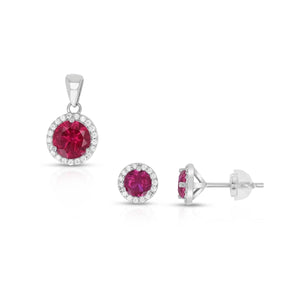 SS 925 Square Ruby Halo CZ&nbsp; Earring- July Birthstone