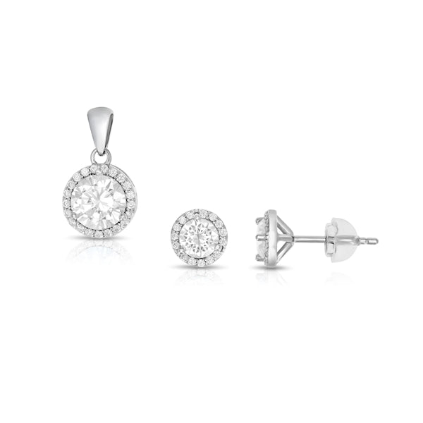 SS 925 Round Earring Halo CZ Set - April Birthstone