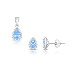 SS 925 Pear Aquamarine; CZ Pendant - March Birthstone