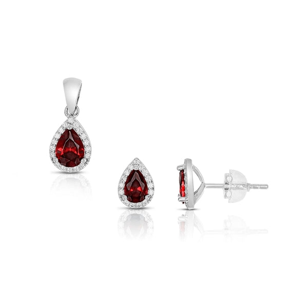 SS 925 Drop Garnet Halo CZ Pendant - January Birthstone