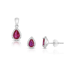 SS 925 Square Ruby Halo CZ&nbsp; Pendant - July