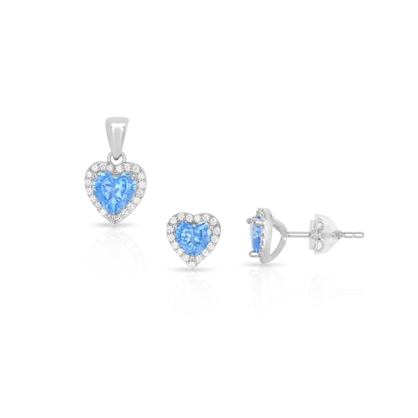 SS 925 Heart Aquamarine; CZ Pendant - March Birthstone