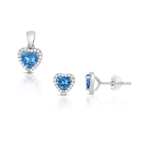 SS 925 Heart Blue Topaz Halo CZ Earring - Dec Birthstone