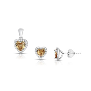 SS 925 Heart Citrine Halo CZ Pendant - November Birthstone