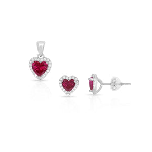 SS 925 Square Ruby Halo CZ&nbsp; Earring - July Birthstone