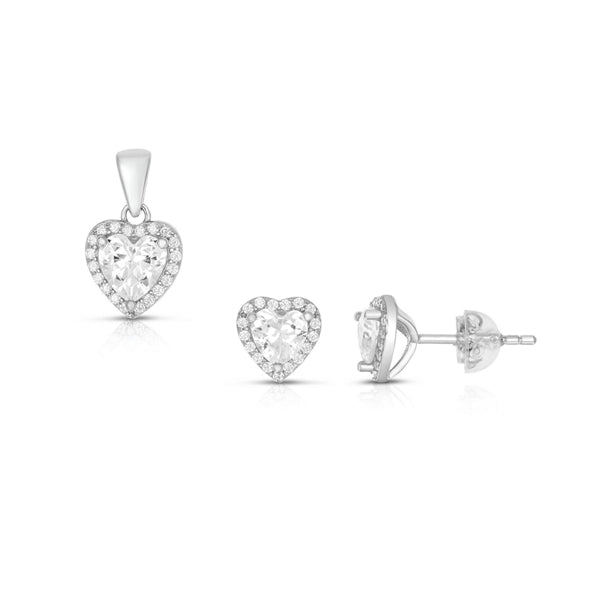 SS 925 Heart Halo CZ Set - April Birthstone