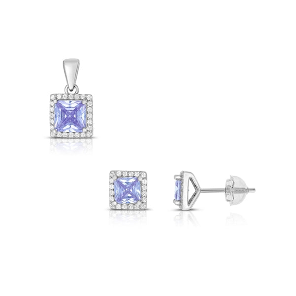 SS 925 Square Alexandrite Halo CZ Pendant - June Birthstone