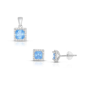 SS 925 Square Aquamarine; CZ Pendant - March Birthstone