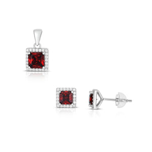 SS 925 Drop Garnet Halo CZ Earring - January Birthstone