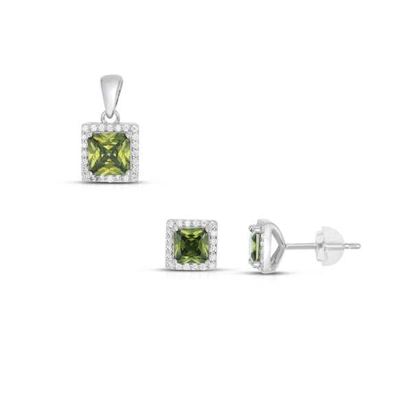 SS 925 Round Peridot Halo CZ Pendant - Aug   Birthstone