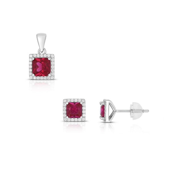 SS 925 Square Ruby Halo CZ  Pendant - July Birthstone