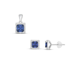 SS 925 Square Tanzanite Halo CZ Pendant Birthstone