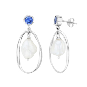 Fresh Water Pearl & Tanzanite CZ Earring