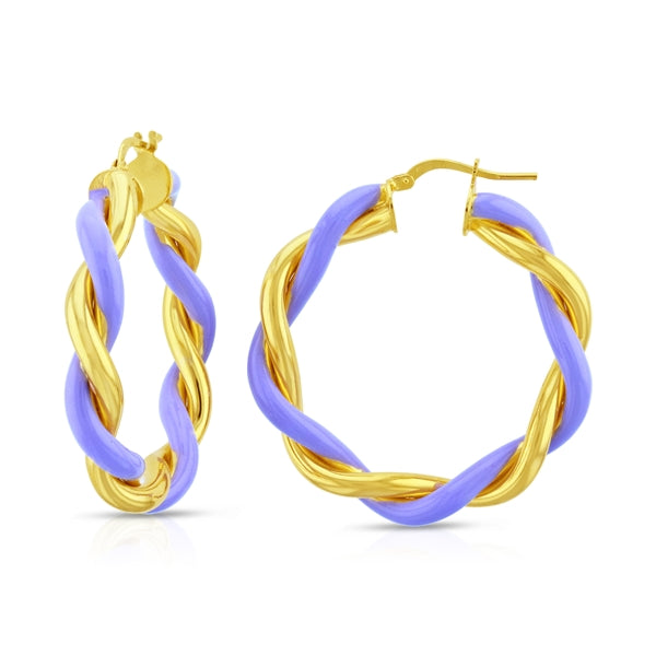 SS 925 Italian Double Tube Twist Lilac & Gold Hoop Earring