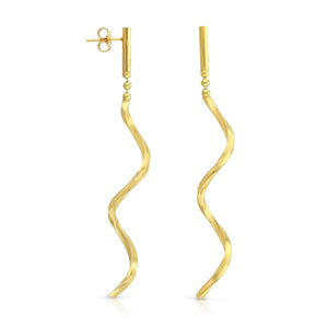 SS 925 Long Swirl Single Line Italian Earrings Gold Plated