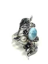 Load image into Gallery viewer, Larimar &amp; Pearl Vintage Ring
