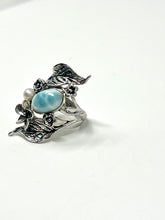 Load image into Gallery viewer, Larimar &amp; Pearl Vintage Ring
