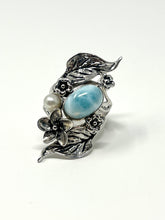 Cargar imagen en el visor de la galería, Larimar &amp; Pearl Vintage Ring
