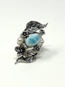 Larimar & Pearl Vintage Ring