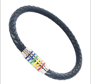 BRAIDED LEATHER BRACELET WITH STEEL MAGNETIC PRIDE CLASP