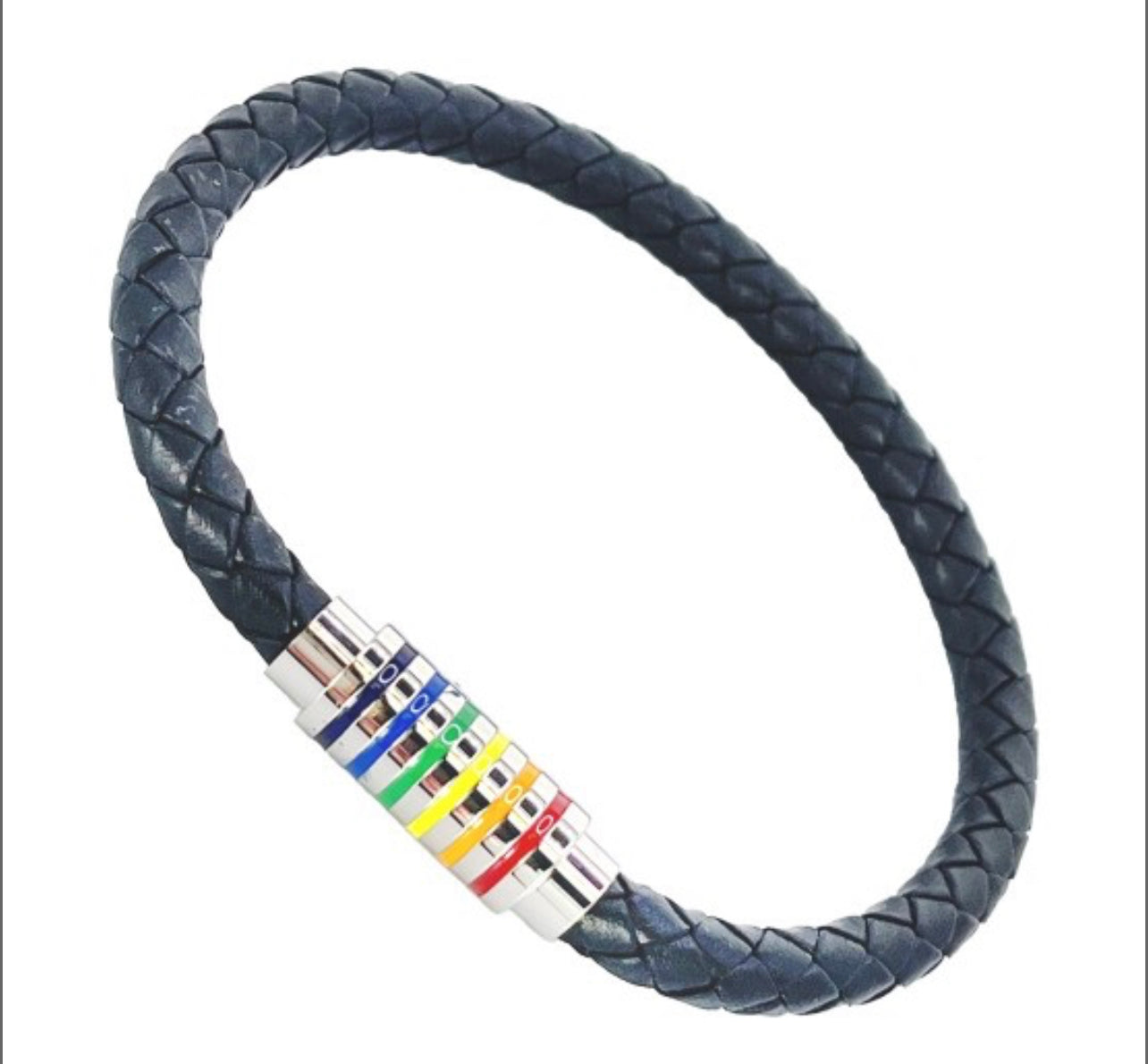 BRAIDED LEATHER BRACELET WITH STEEL MAGNETIC PRIDE CLASP